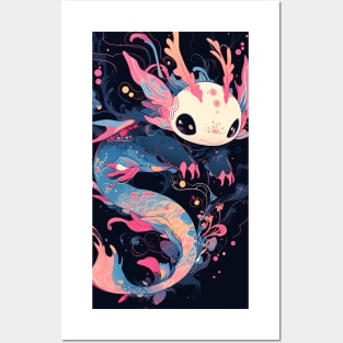 Cute Axolotl Anime Art Design | Cute Animals | Axolotl Hentaii Chibi Kawaii Design Posters and Art